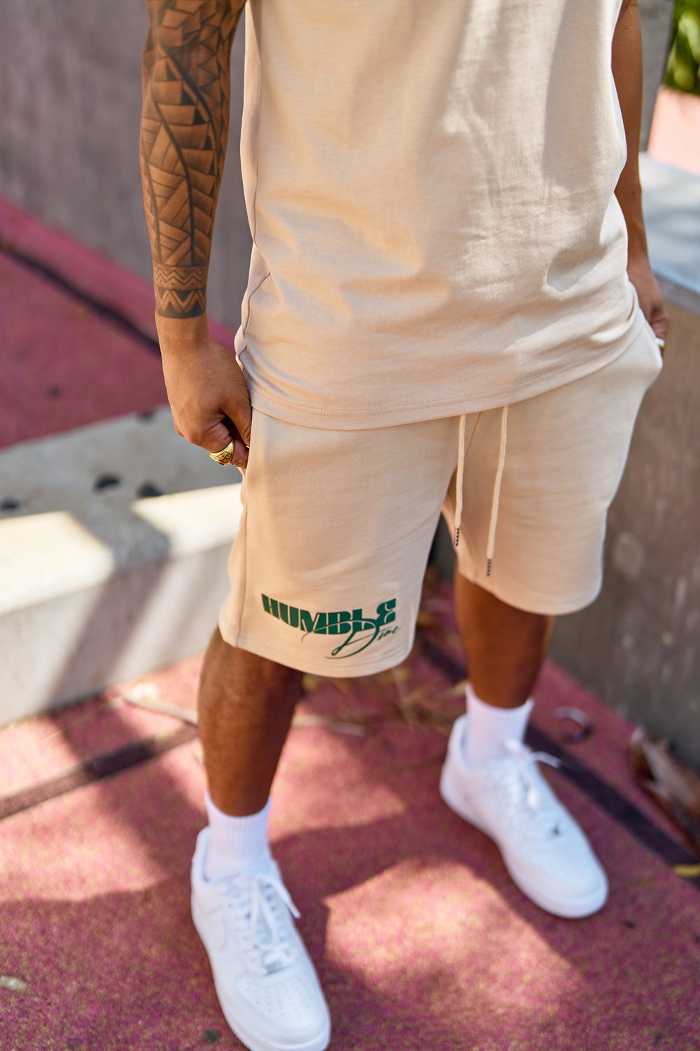 Kream/Green Shorts