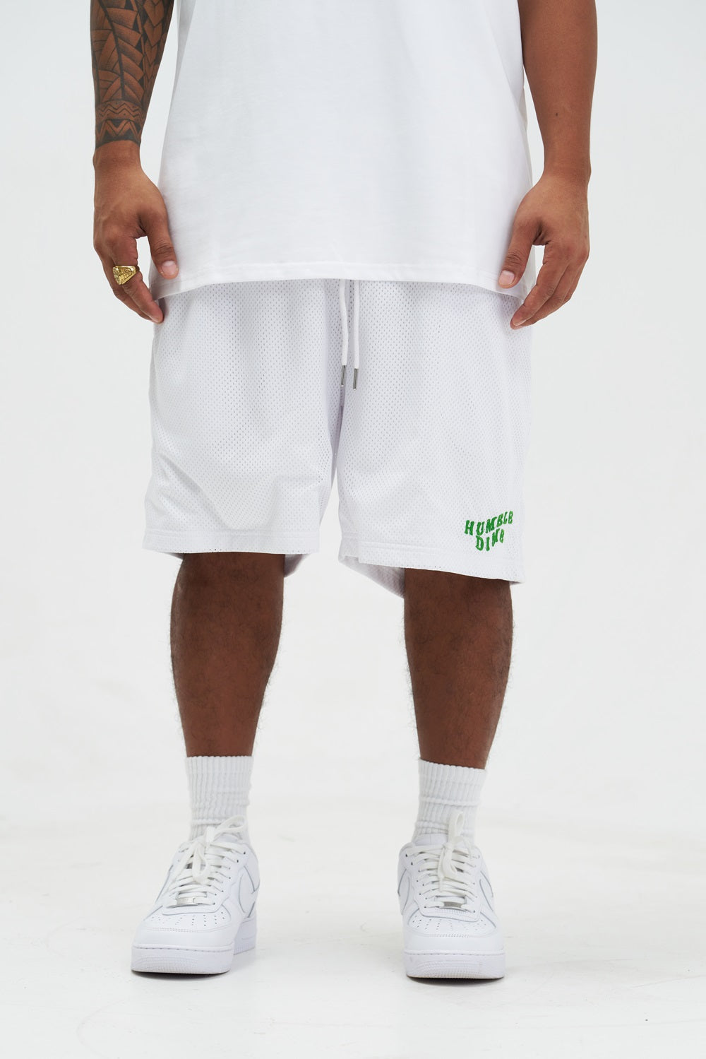 White/Green Mesh Shorts